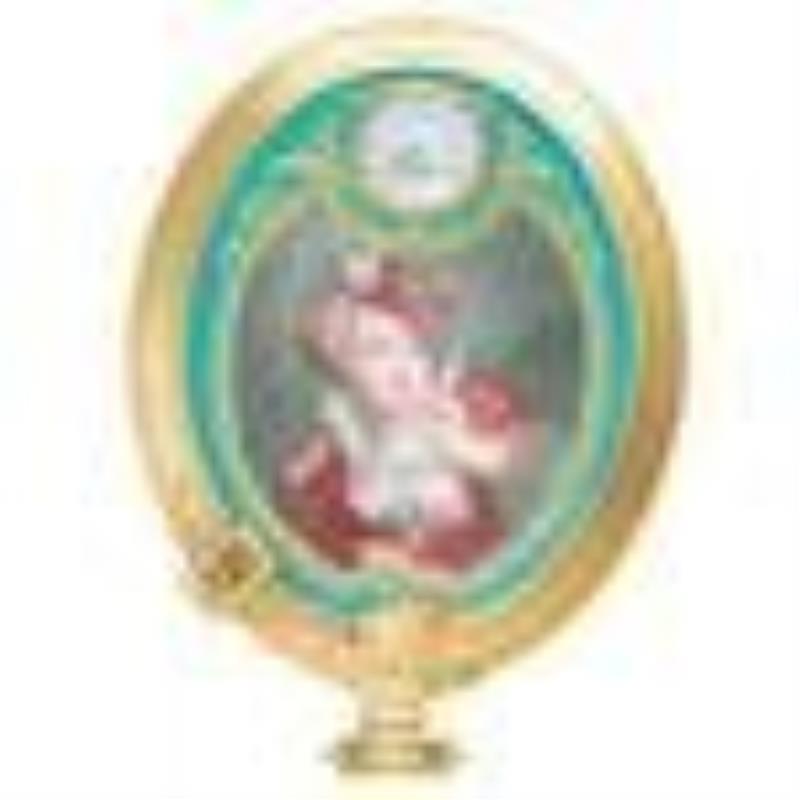 19th C. Gilt Framed Hand Painted Porcelain Plaque with Clock on Top and Frame in Shape of a Belt, C.