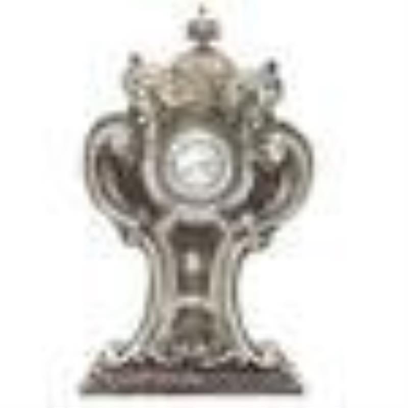 Vintage Silver and Faux Tortoise Shell Mantle Clock with Scroll Design