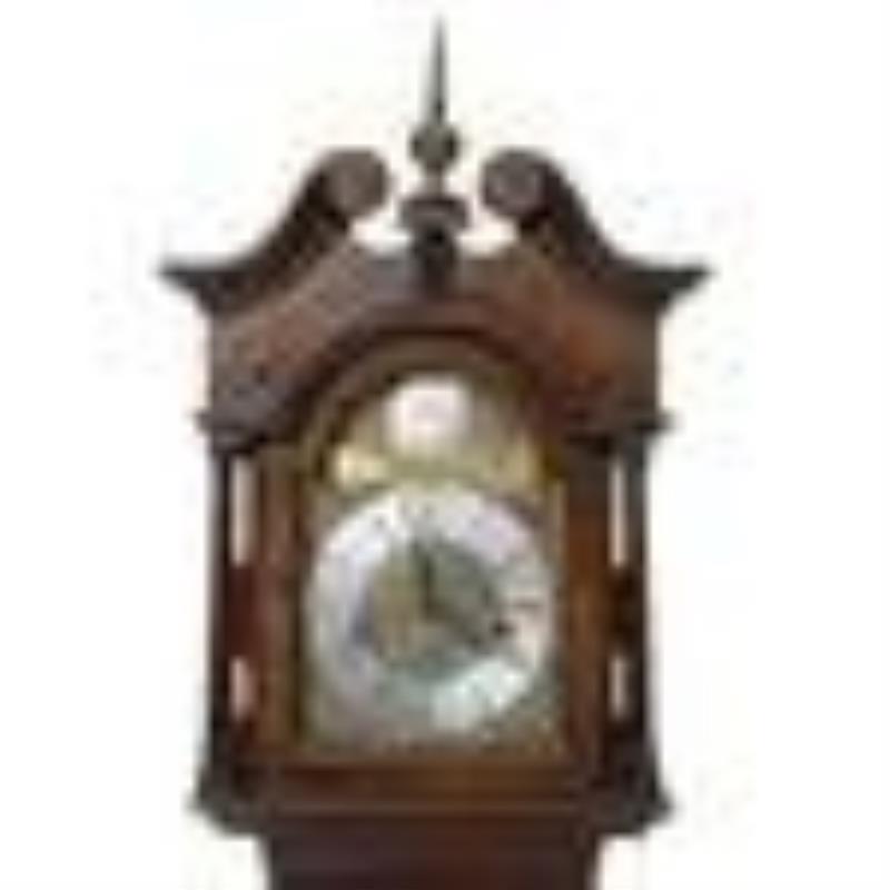 John Thompson (20th C., London) Walnut and Burl Walnut Grandmother Clock