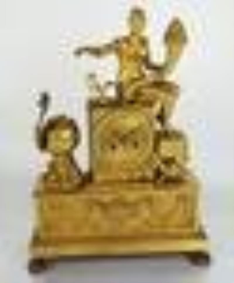 19th C. French Empire Gilt Bronze Mantel Clock