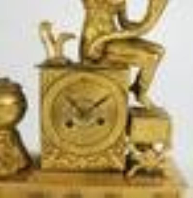 19th C. French Empire Gilt Bronze Mantel Clock