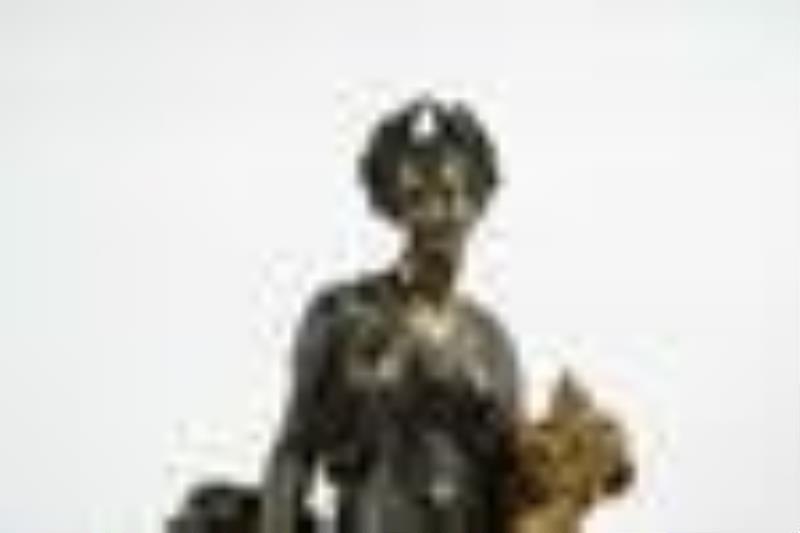 French Patinated and Gilt Bronze Figural Mantle Clock