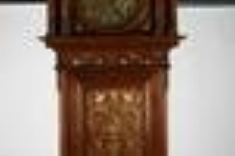 English Mahogany Brass and Mother of Pearl-Inlaid Tall Case Clock