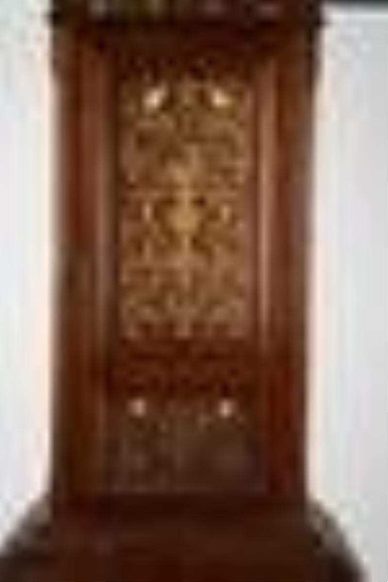 English Mahogany Brass and Mother of Pearl-Inlaid Tall Case Clock