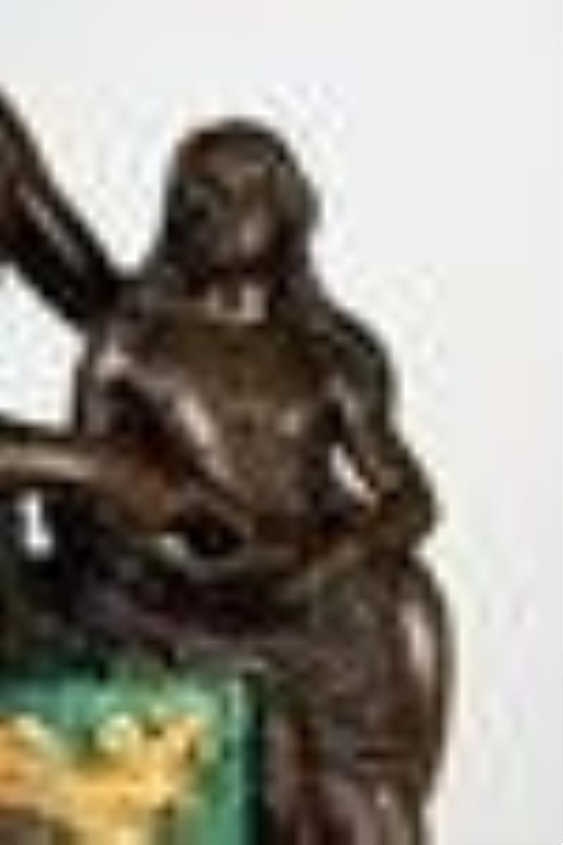 Charles X Malachite & Gilt Bronze Figural Mantle Clock