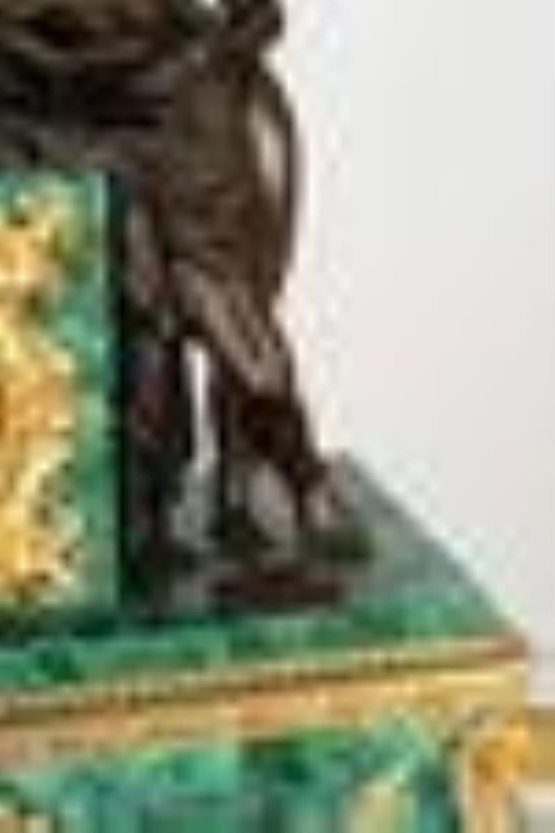 Charles X Malachite & Gilt Bronze Figural Mantle Clock