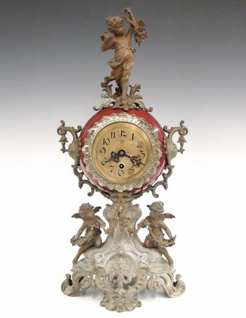Lenzkirch Porcelain And Spelter Mantel Clock