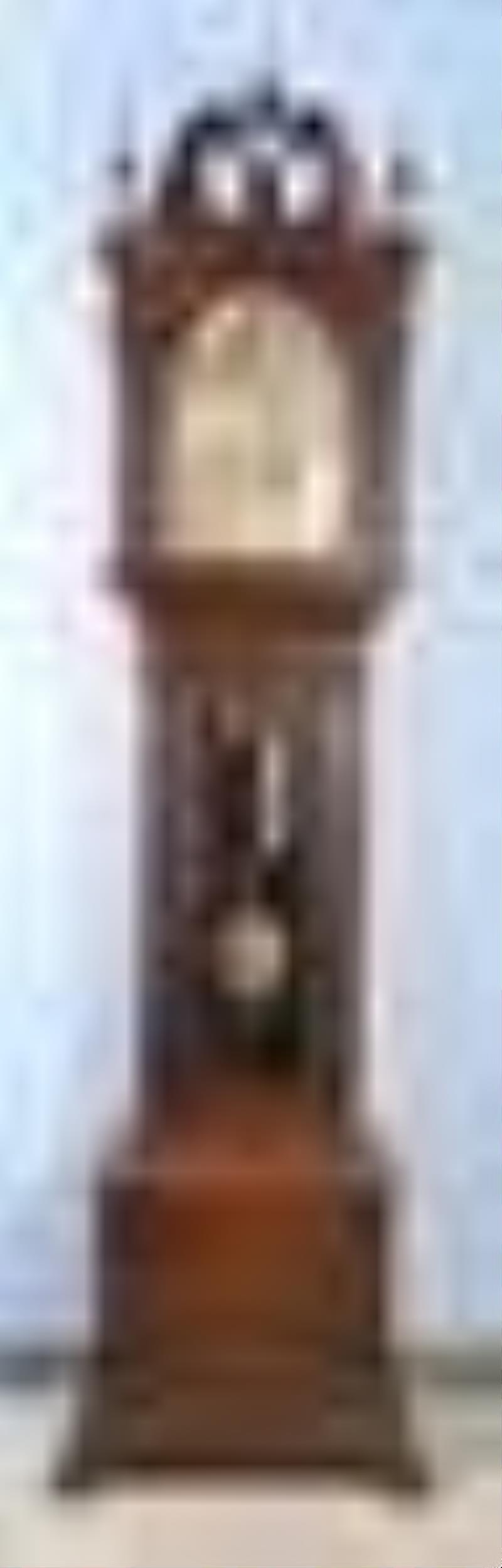 Mahogany Revival Brass Dial Hall Clock, JE Caldwell