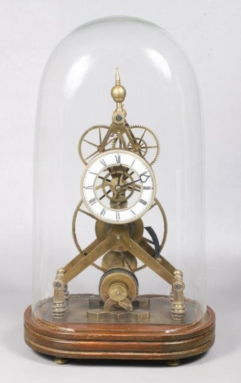 Great Wheel Skeleton Clock, fusee movement, dome