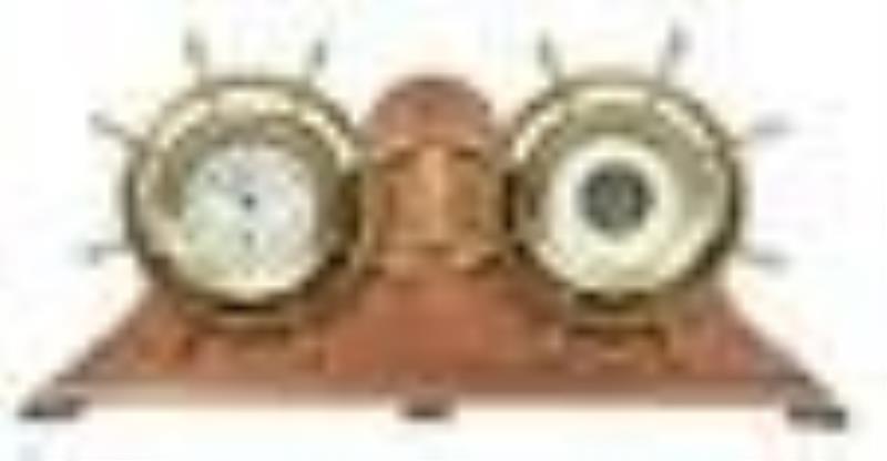 Brass Ships Wheel Clock/Barometer Desk Set