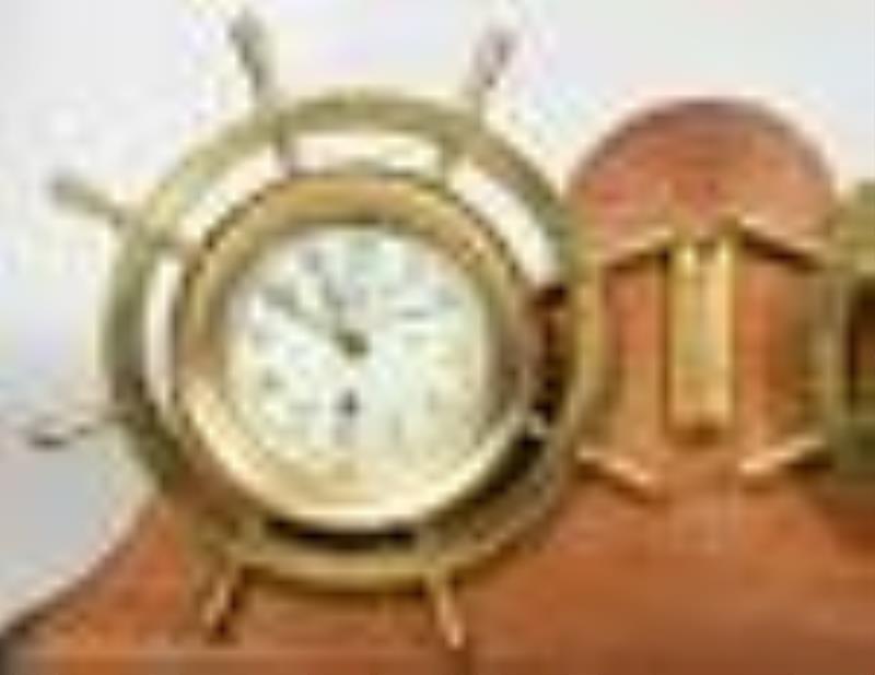 Brass Ships Wheel Clock/Barometer Desk Set