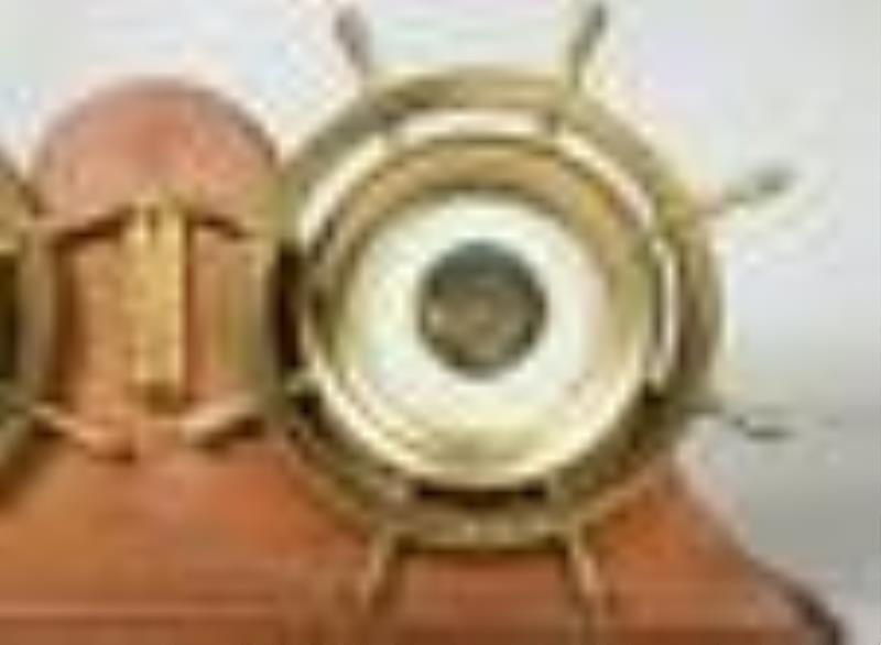 Brass Ships Wheel Clock/Barometer Desk Set