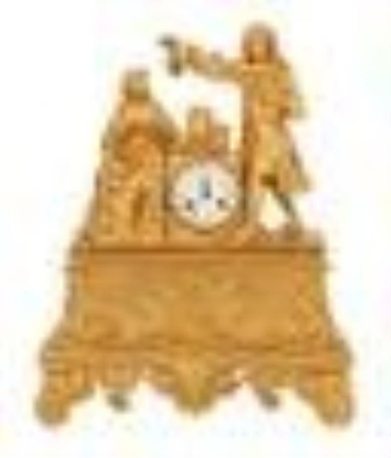 French Restauration Gilt-Bronze Figural Clock