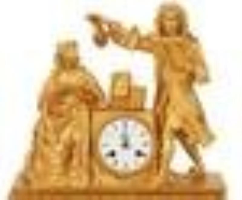 French Restauration Gilt-Bronze Figural Clock