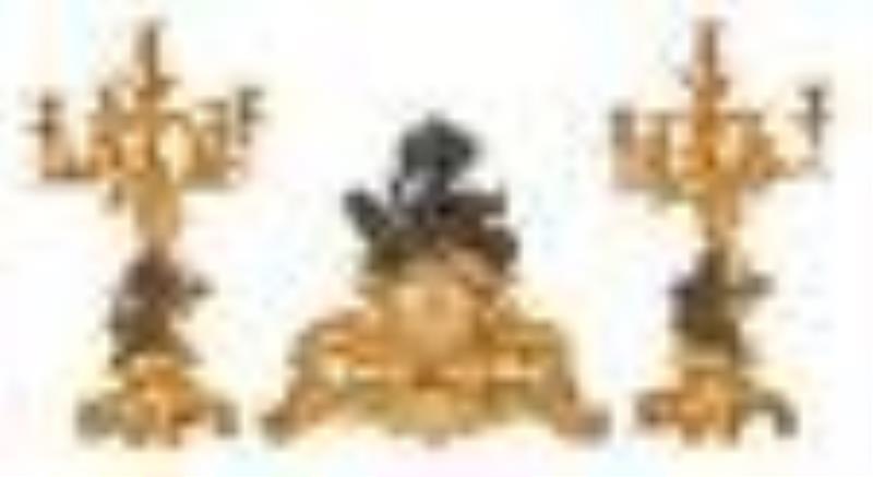 Honore Pons Bronze Dore et Patine Clock Set