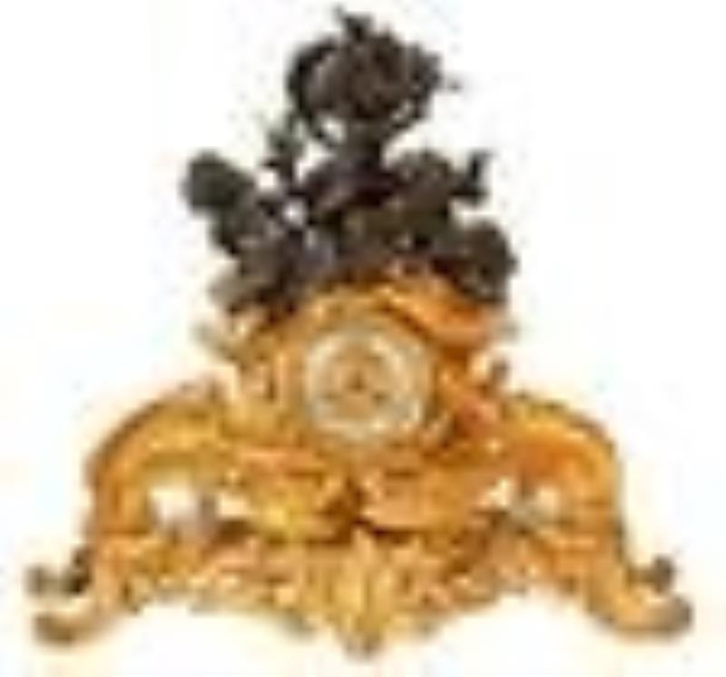 Honore Pons Bronze Dore et Patine Clock Set