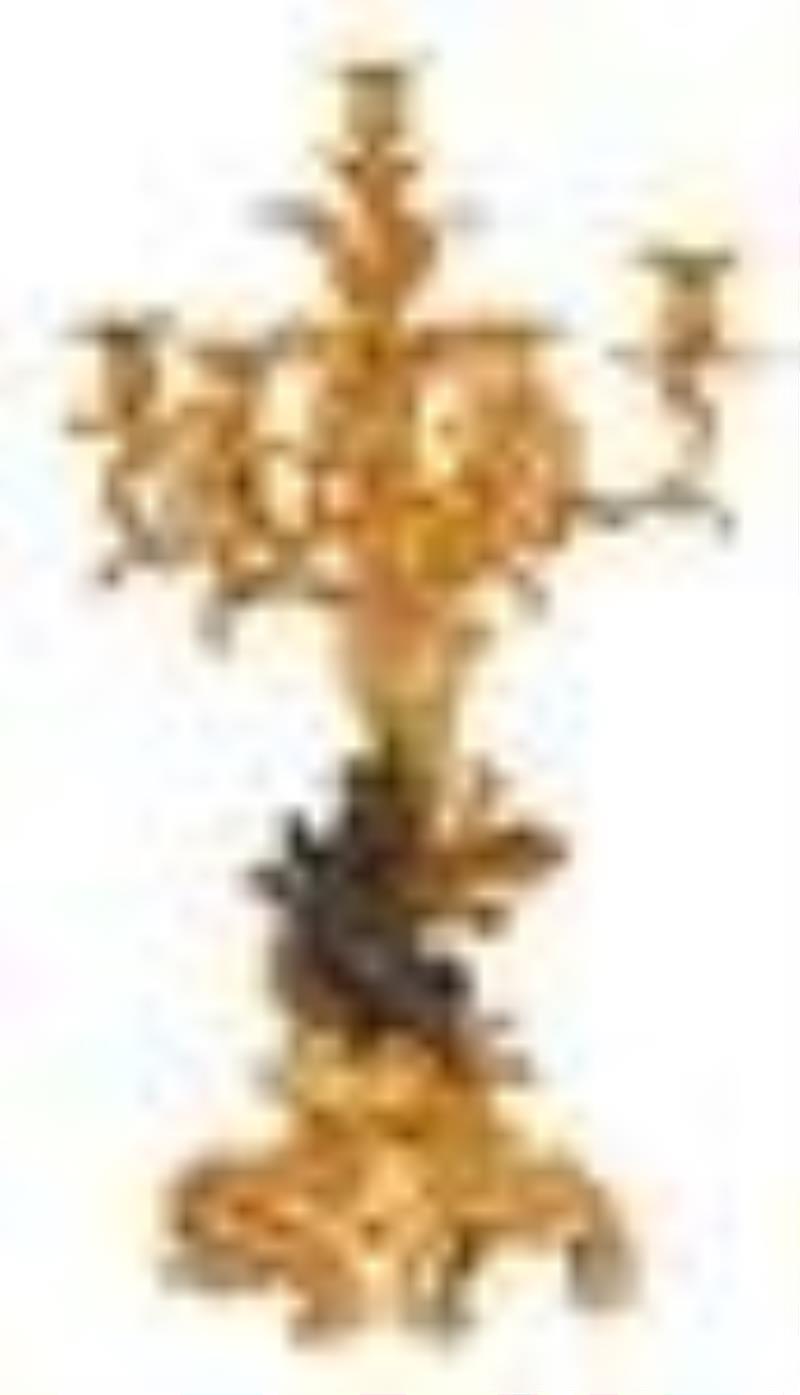 Honore Pons Bronze Dore et Patine Clock Set