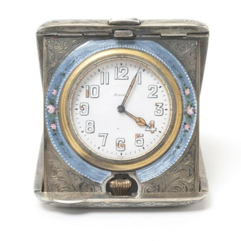 Sterling Guilloche 8 Day Swiss Travel Clock