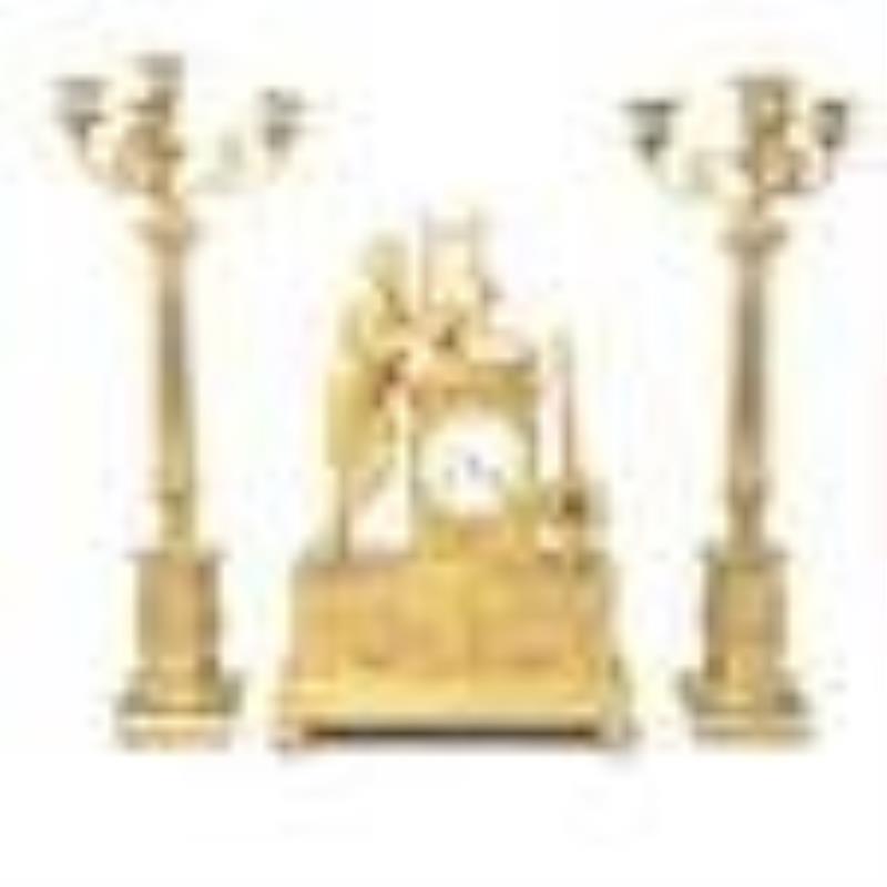 Empire Verdiere a Paris Gilt Bronze Clock Garniture
