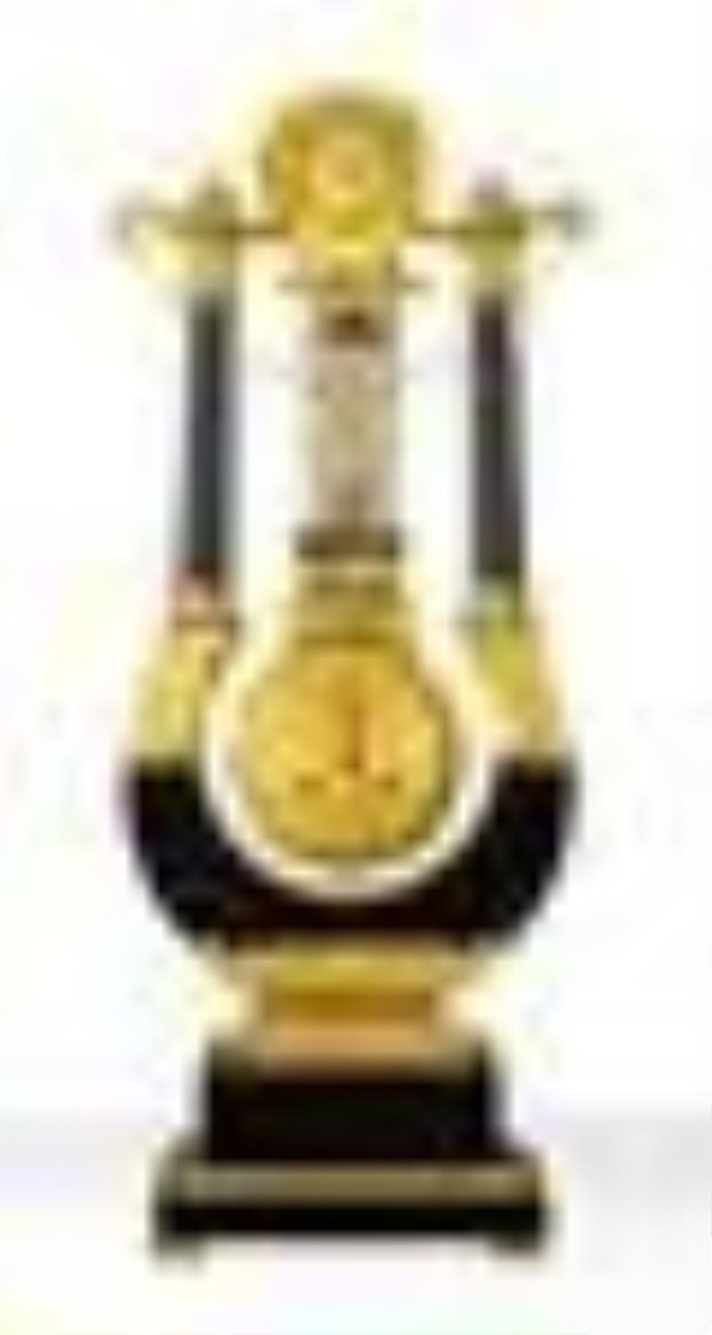 Rare A. Courbet, Ormolu-Mounted & Ebonized Striking Lyre Clock, circa 1815