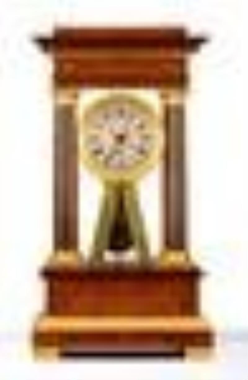 French Empire Ormolu-Mounted Mahogany Portico Clock, circa 1810