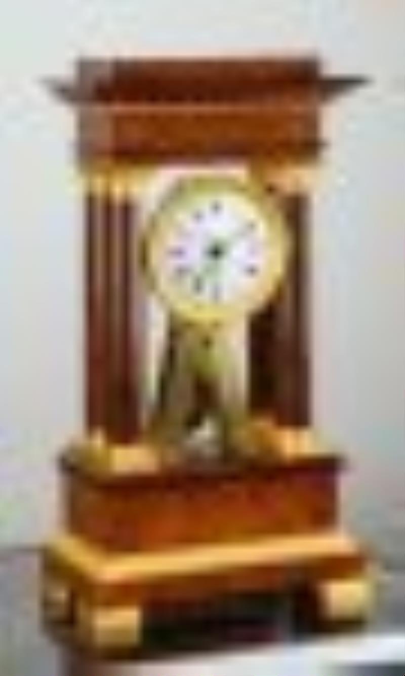 French Empire Ormolu-Mounted Mahogany Portico Clock, circa 1810