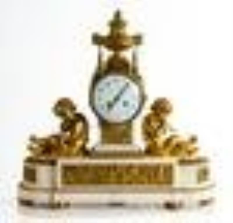 Large French Empire Ormolu & Marble with Putti Mantle Clock