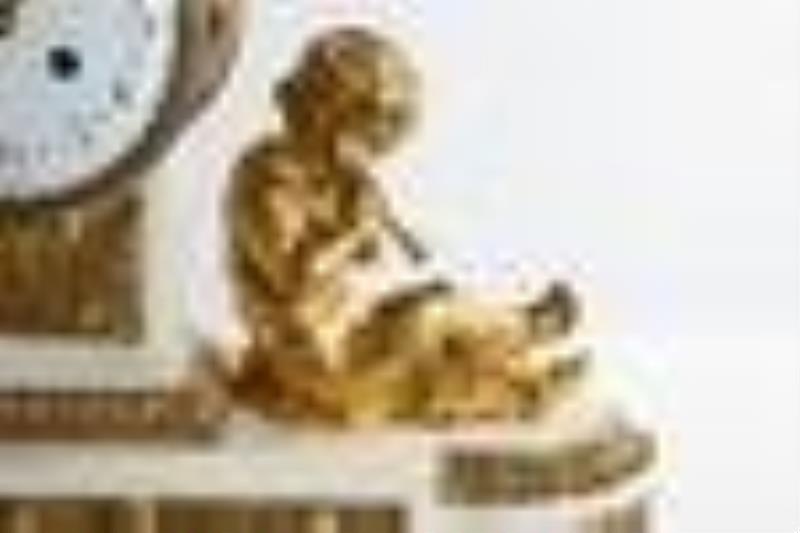 Large French Empire Ormolu & Marble with Putti Mantle Clock
