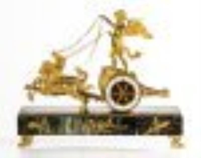 French Empire Ormolu Cupids Chariot Mantel Clock