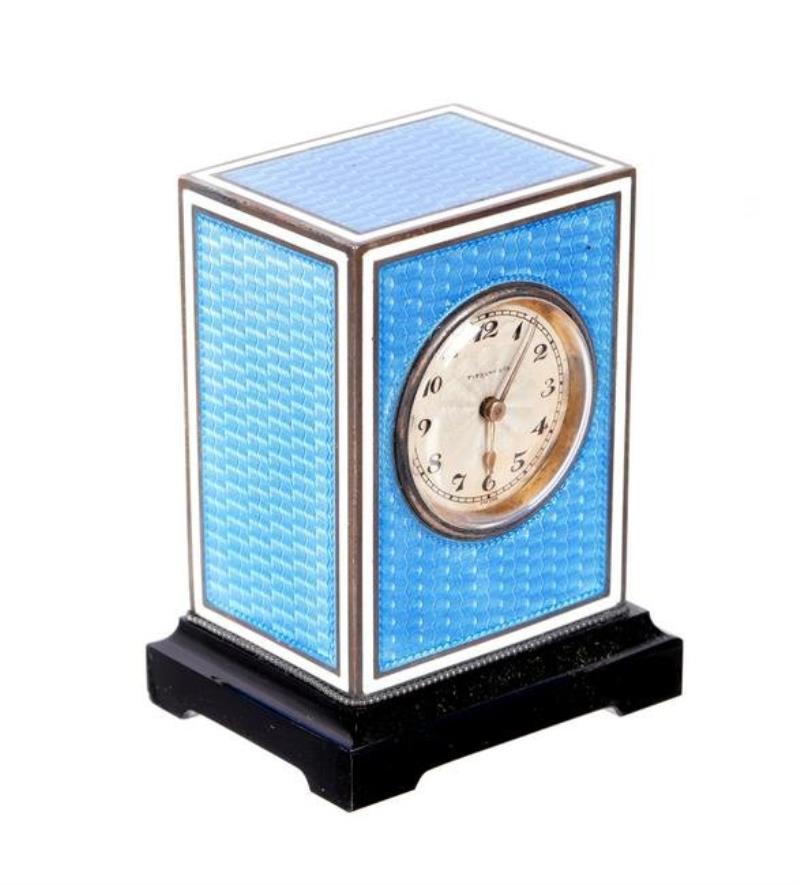 Tiffany & Co. Blue Guilloche Enamel Travel Clock