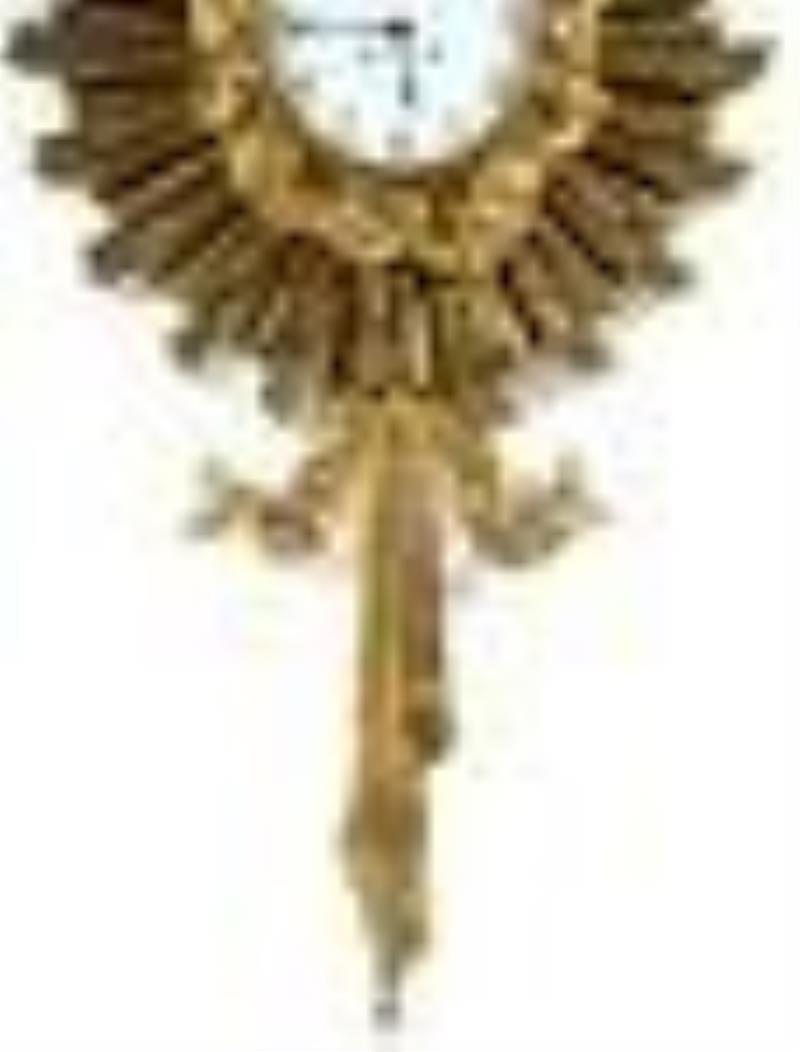 Large Caldwell Gilt Bronze Sunburst Wall Clock