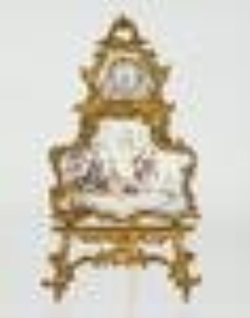French Gilt Bronze Enamel Table Screen Clock