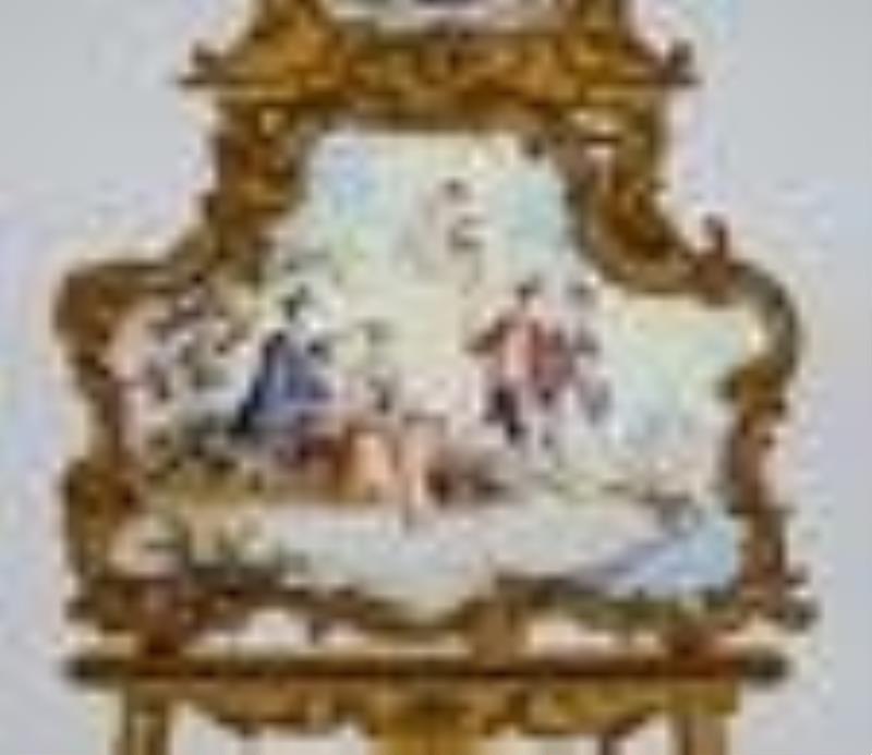 French Gilt Bronze Enamel Table Screen Clock