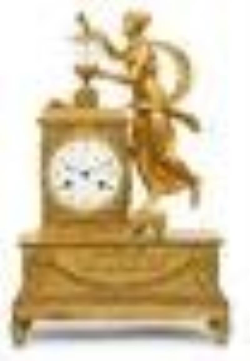 French Empire Gilt Bronze Mantel Clock by Jacques Nicolas Pierre Francois Dubuc, "Le Volage Fixe"