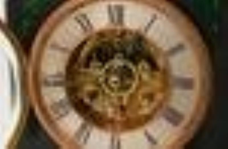 French Patinated Metal, Malachite & Black Marble Conical Pendulum Mystery Clock
