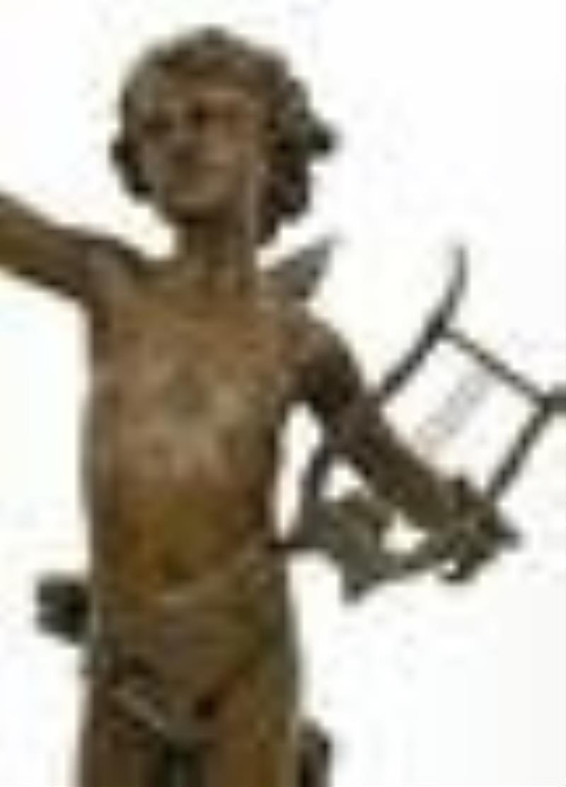 French Patinated Metal Swinger Clock, Émile Peynot (1850-1932), "Melodie de L'Amour"