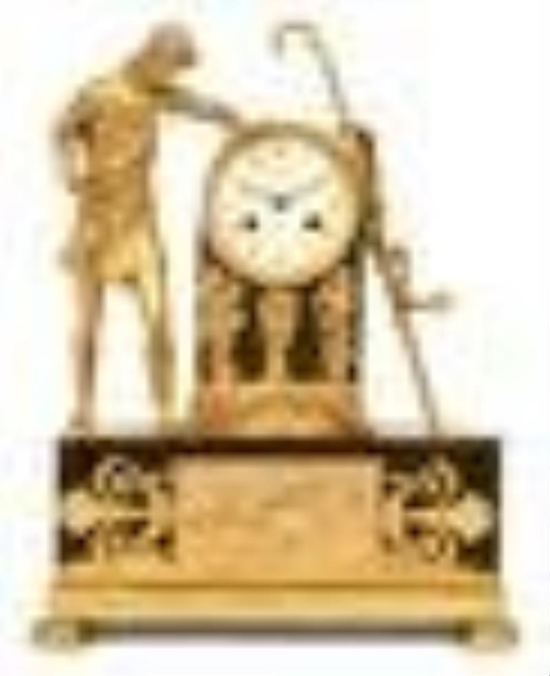 French Gilt & Patinated Bronze Silk Thread Mantel Clock