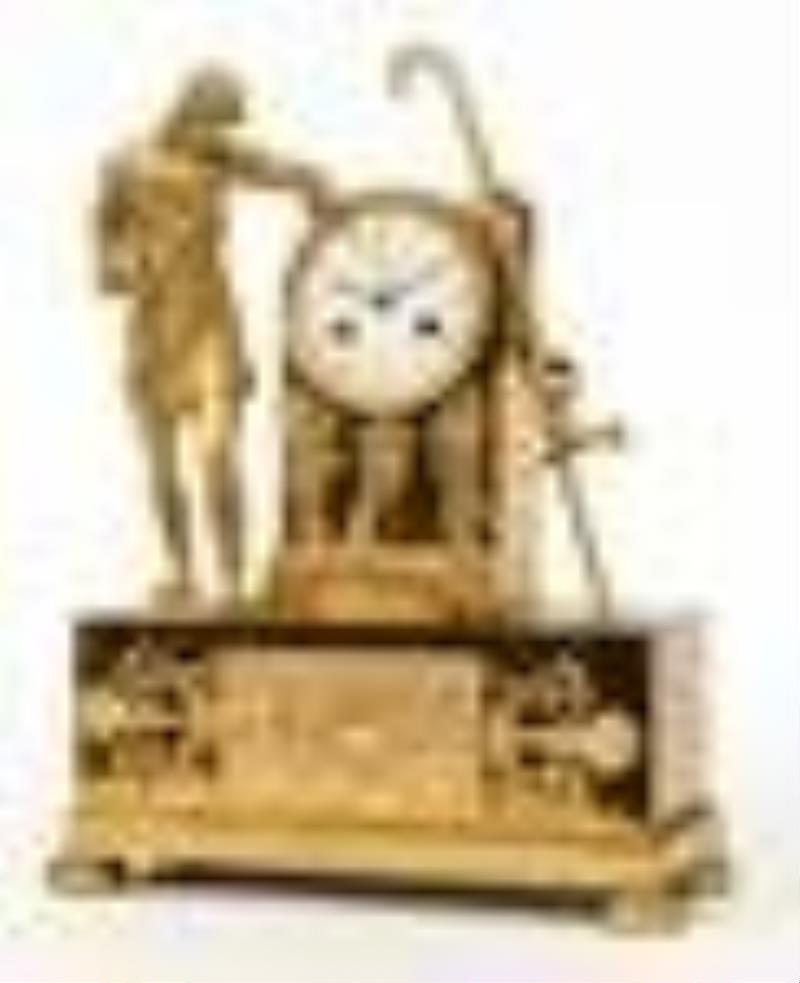 French Gilt & Patinated Bronze Silk Thread Mantel Clock