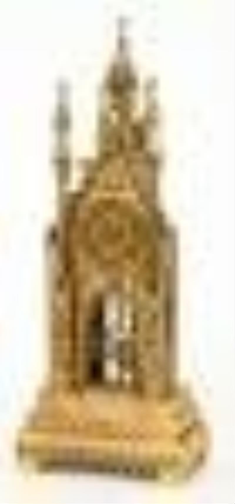 French Gilt Bronze Cathedral-Form Clock