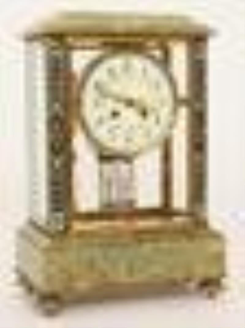 French Gilt Brass, Onyx & Champlevé Clock Garniture