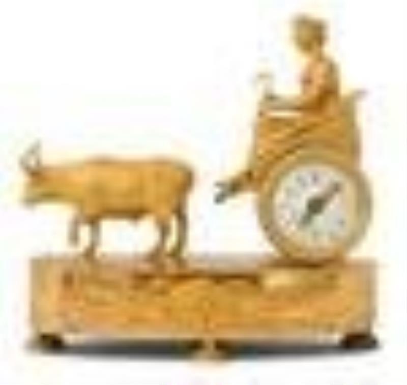 French Empire Gilt Bronze Desk Clock with Ceres