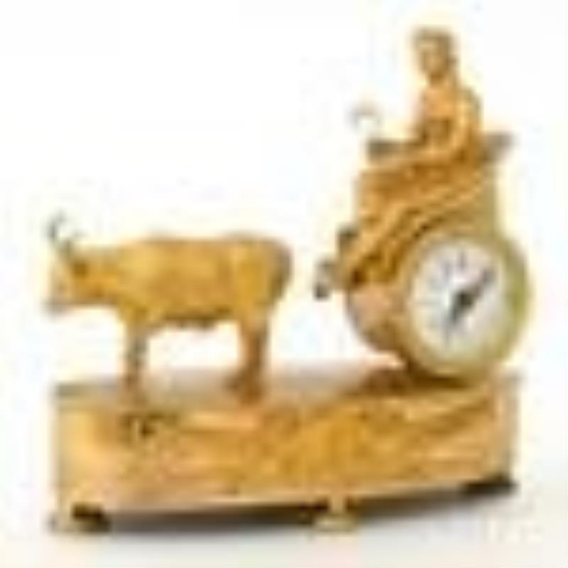 French Empire Gilt Bronze Desk Clock with Ceres