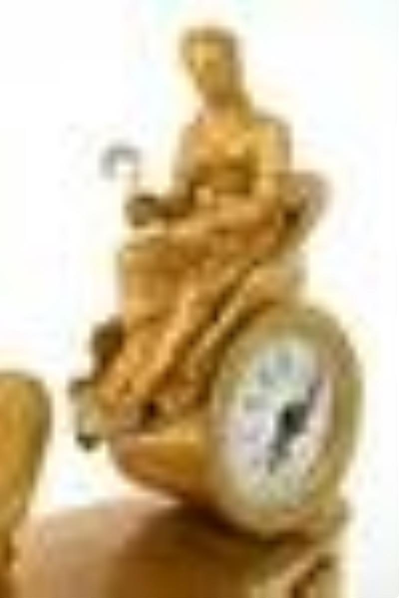 French Empire Gilt Bronze Desk Clock with Ceres