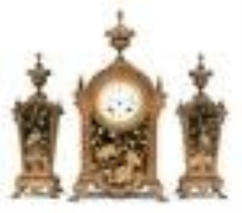 French Aesthetic Movement Bronze Clock Garniture