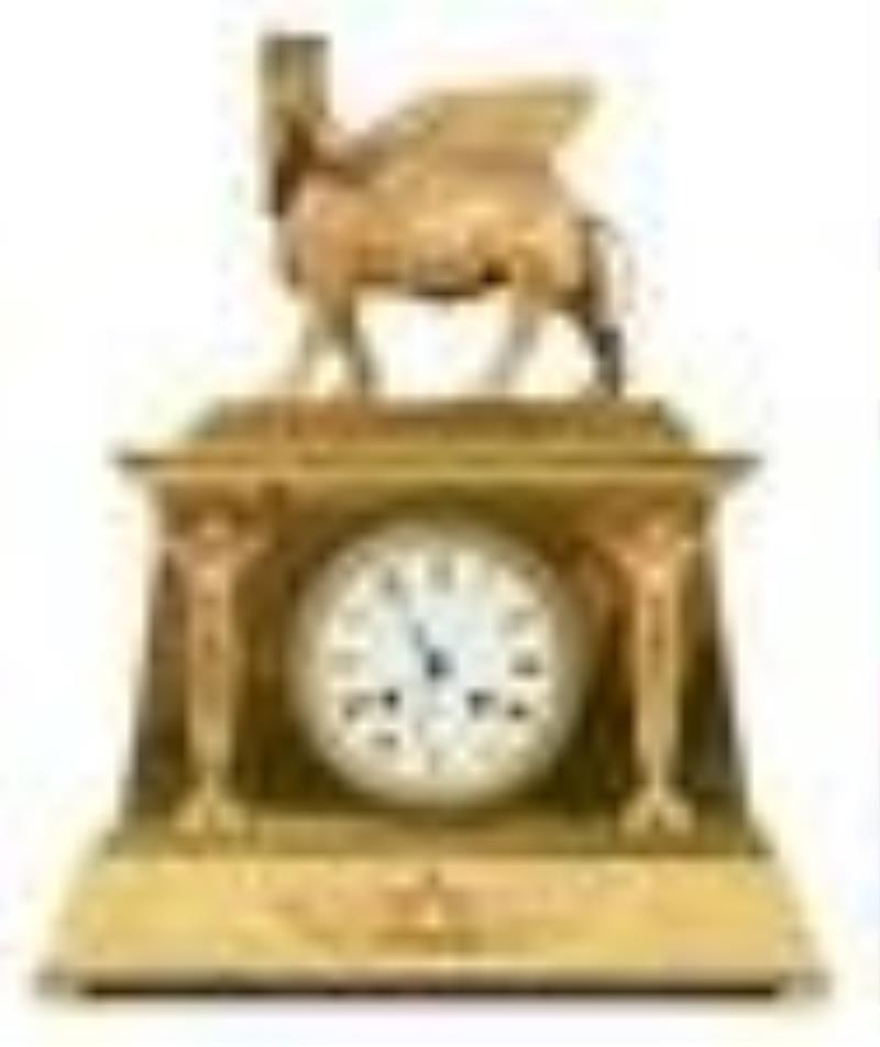 French Egyptian Revival Gilt Bronze Mantel Clock