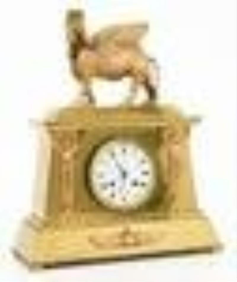French Egyptian Revival Gilt Bronze Mantel Clock