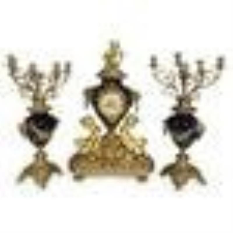 19th C. French H&F Paris Sevres Gilt Bronze Clock Set