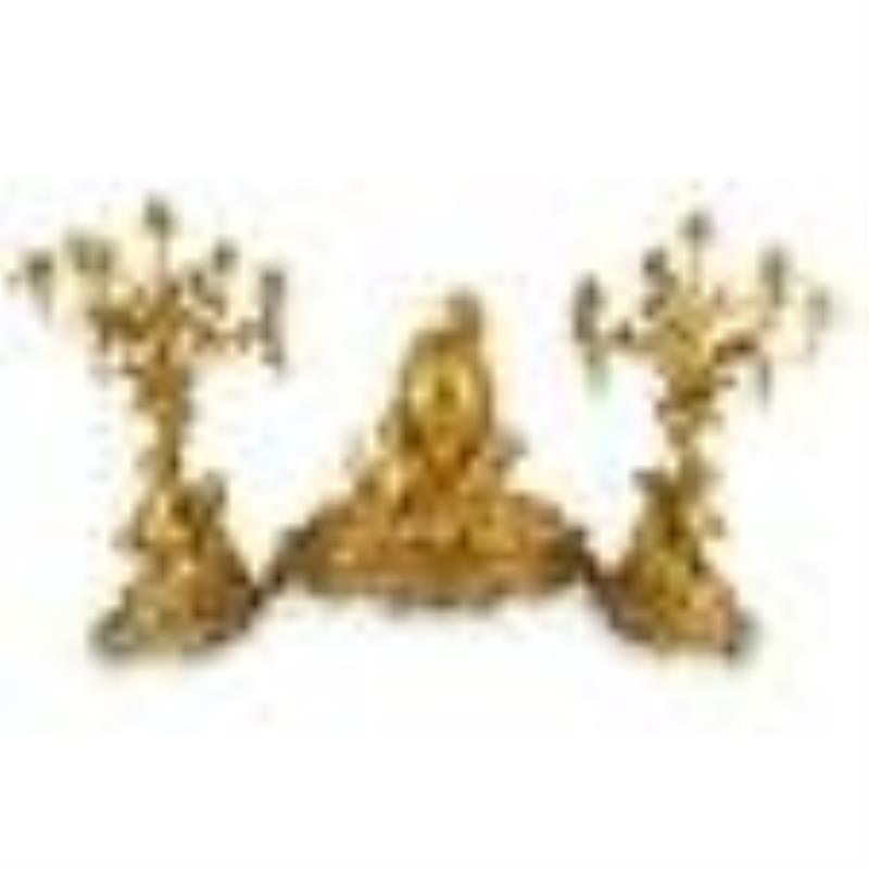 19th Century French Raingo Freres Mantle Clock & Garniture