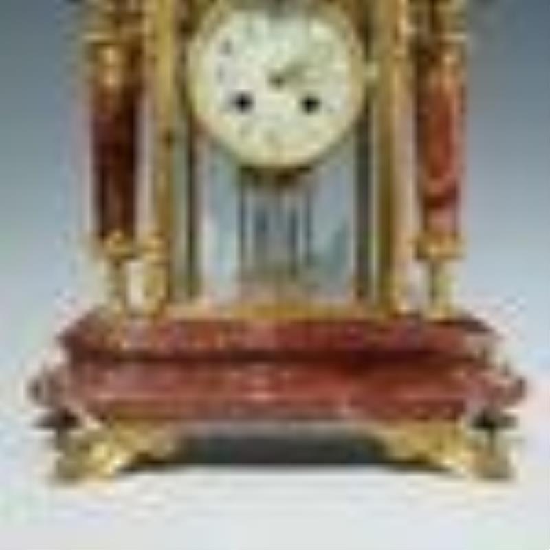 Antique French Mougin Bronze and Marble Mantel Clock