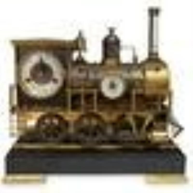 French Locomotive Automaton Clock, Barometer, & Thermometer